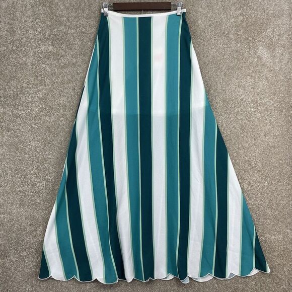 L'atiste By Amy Maxi Skirt NWT Womens Small Green White‎ Stripe A Line Scalloped - Picture 1 of 8
